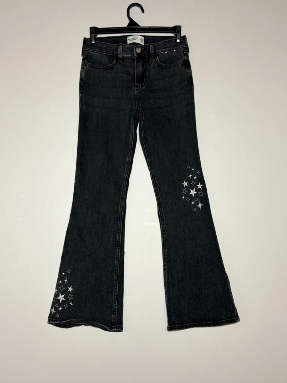 Abercrombie Kids Black Star Embroidered High Rise Flare Jeans Y11/12